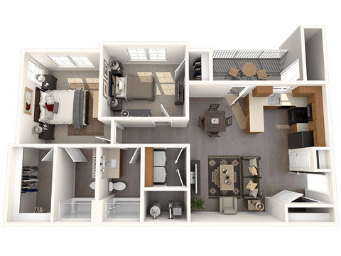 Floor plan for 2 beds, 2 baths, 1000 sqft